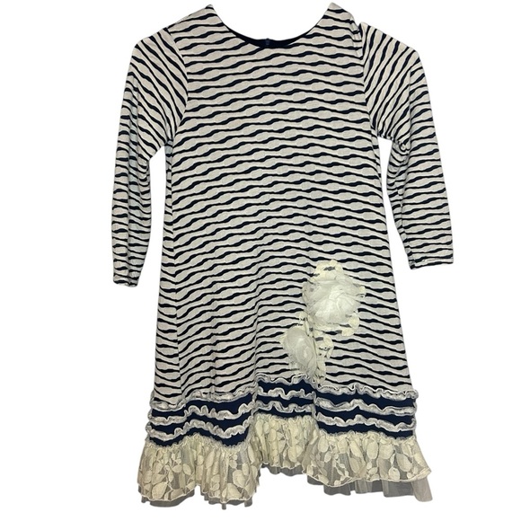 Isobella and Chloe dress long stripes flower blue and white size 8 - Picture 1 of 11